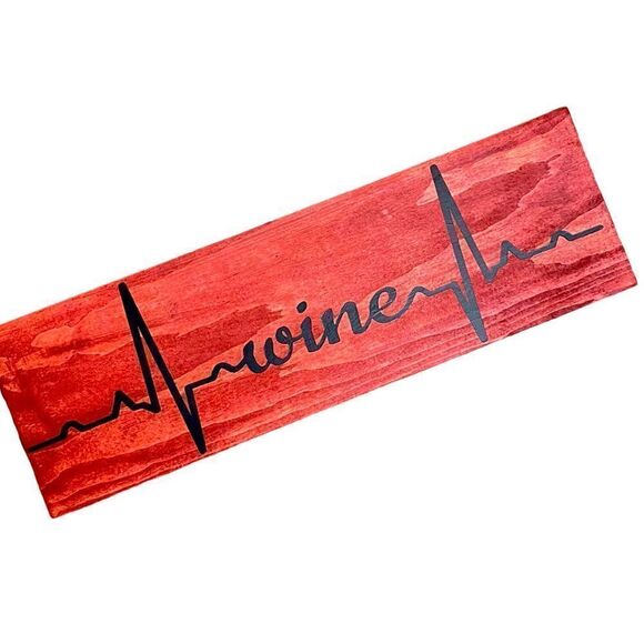 Wine Heartbeat Wooden Home Decor Stained Red Wood with Black Lettering - Picture 4 of 11